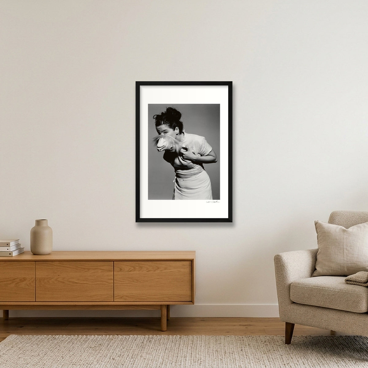 Björk - Studio with Mask - Black & White - 1995 — 40×60cm, 16×24" Black Frame