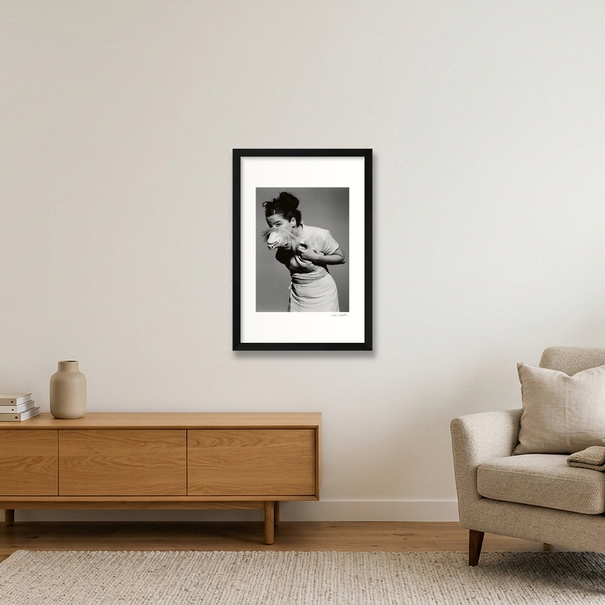 Björk - Studio with Mask - Black & White - 1995 — 30×45cm, 12×18" Black Frame