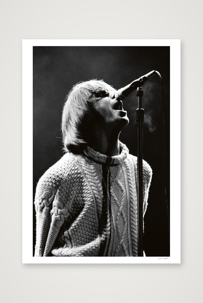 Liam Gallagher - Oasis - Knebworth -BW - Sweater - Look 1 — A0 (84×119cm, 33×47") Print only