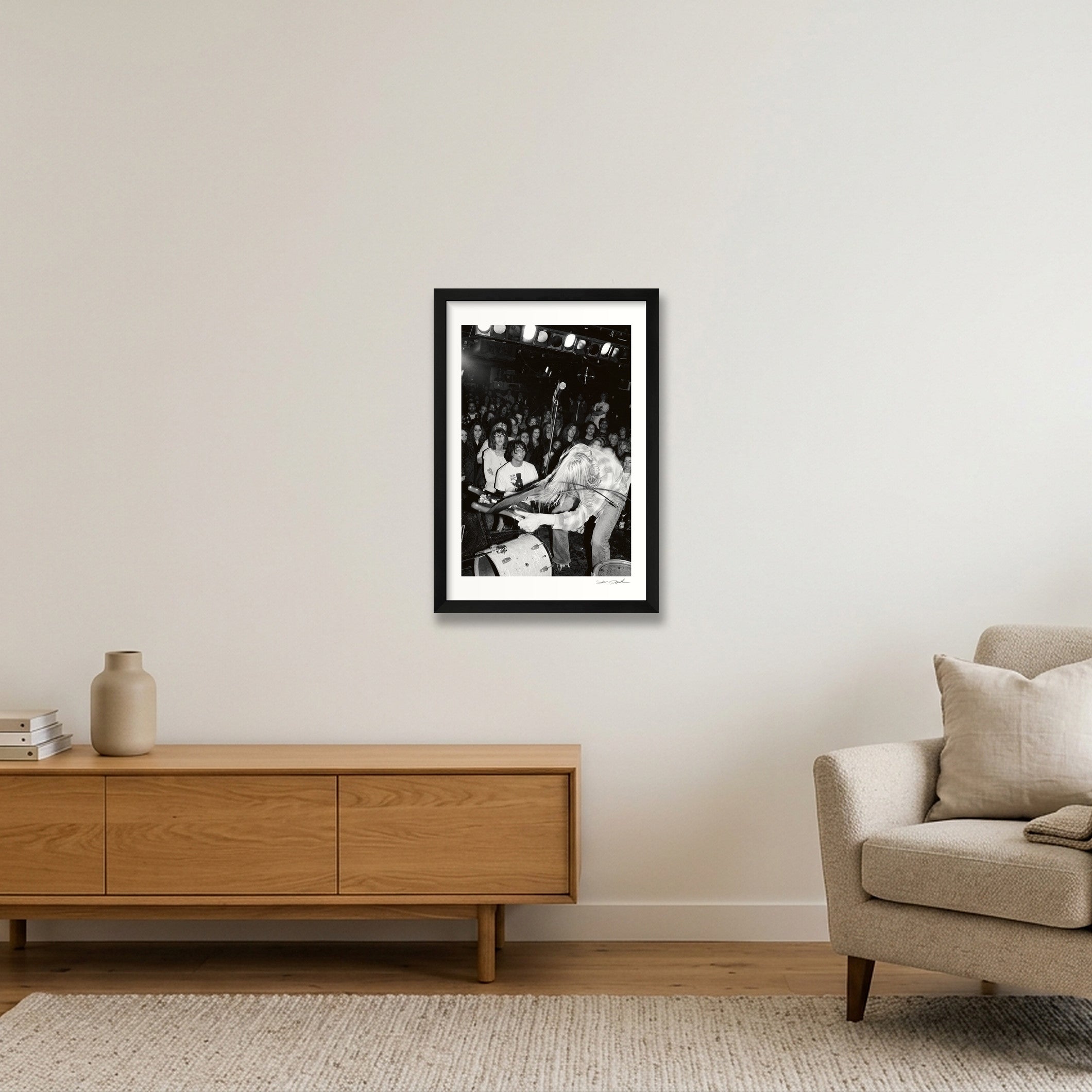 Kurt Cobain - Nirvana - Pyramid Club NYC - Taking It Out on the Kit — 30×45cm, 12×18" Black Frame