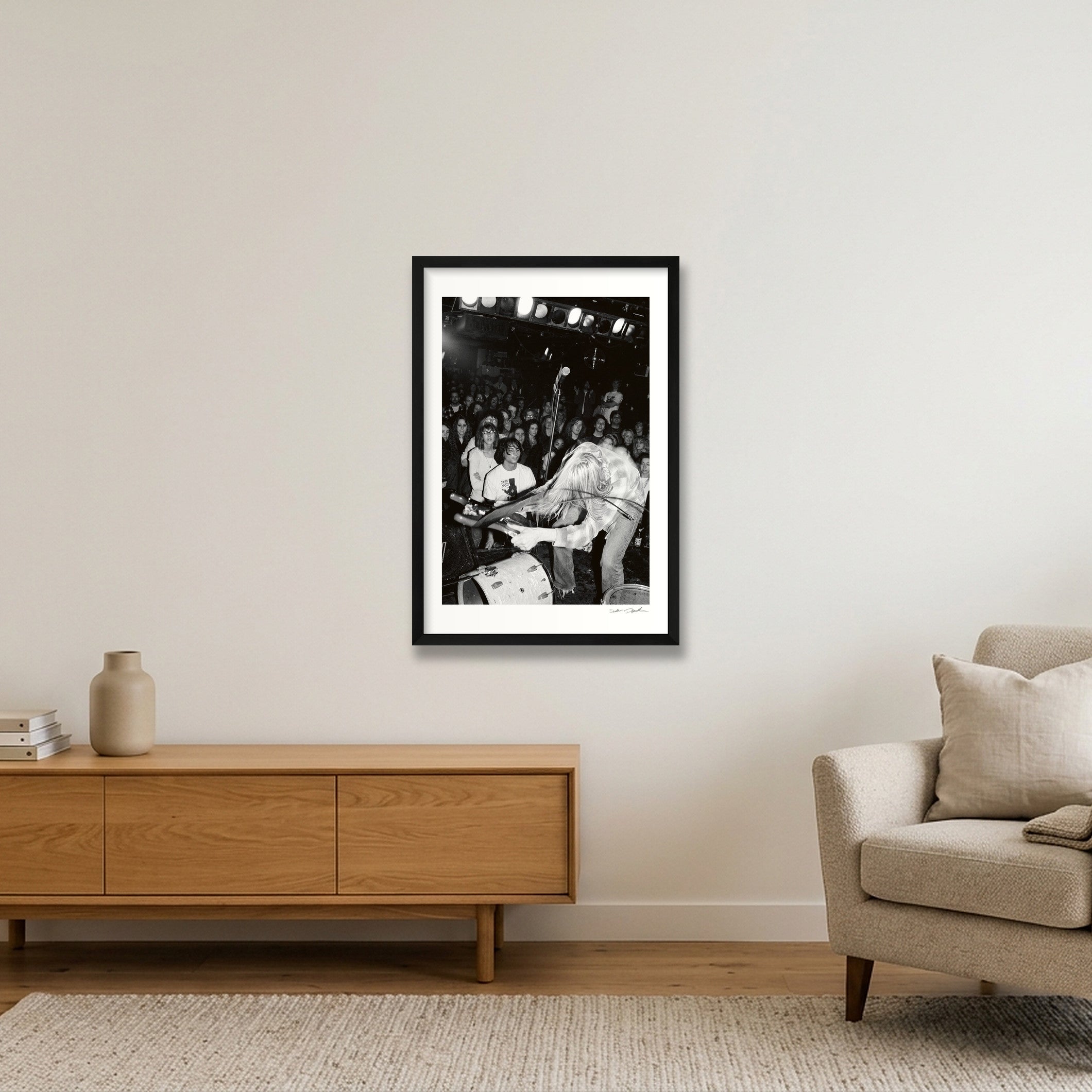 Kurt Cobain - Nirvana - Pyramid Club NYC - Taking It Out on the Kit — 40×60cm, 16×24" Black Frame